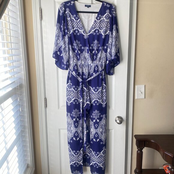 Kaari Blue | Blue and White Maxi Romper Dress - Picture 2 of 7